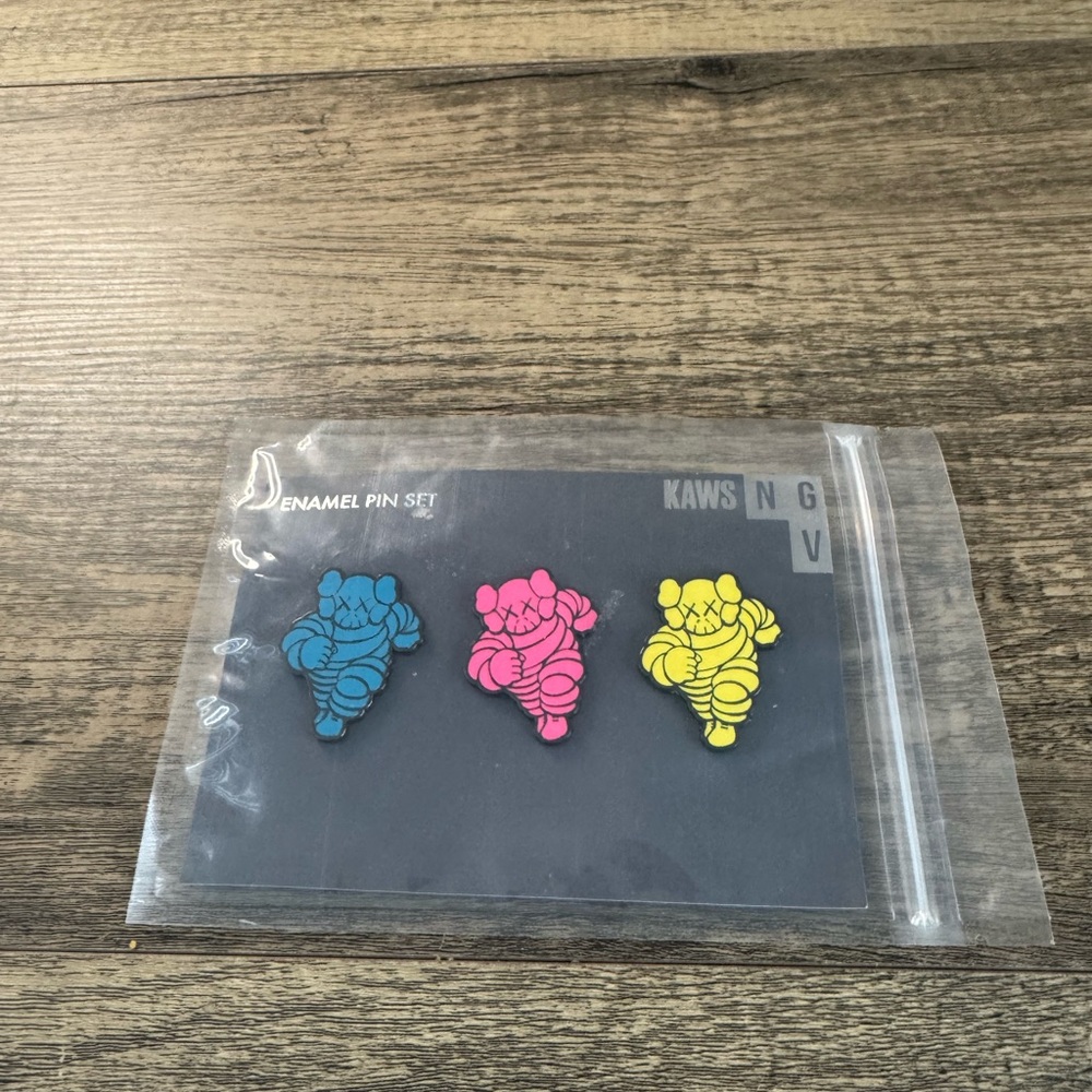 KAWS Kids Enamel Pin Trio - Blue, Pink, Yellow